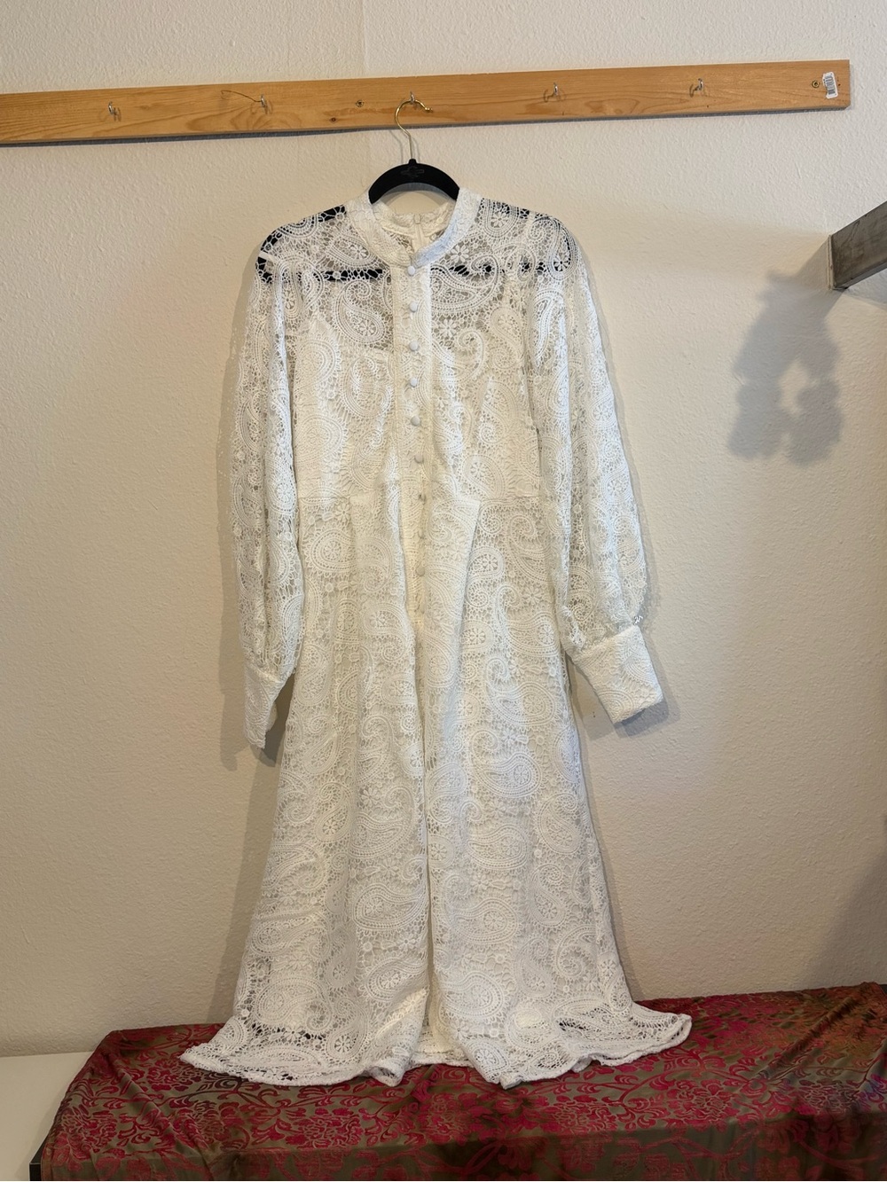 new! White Lace Button-Front Maxi Dress